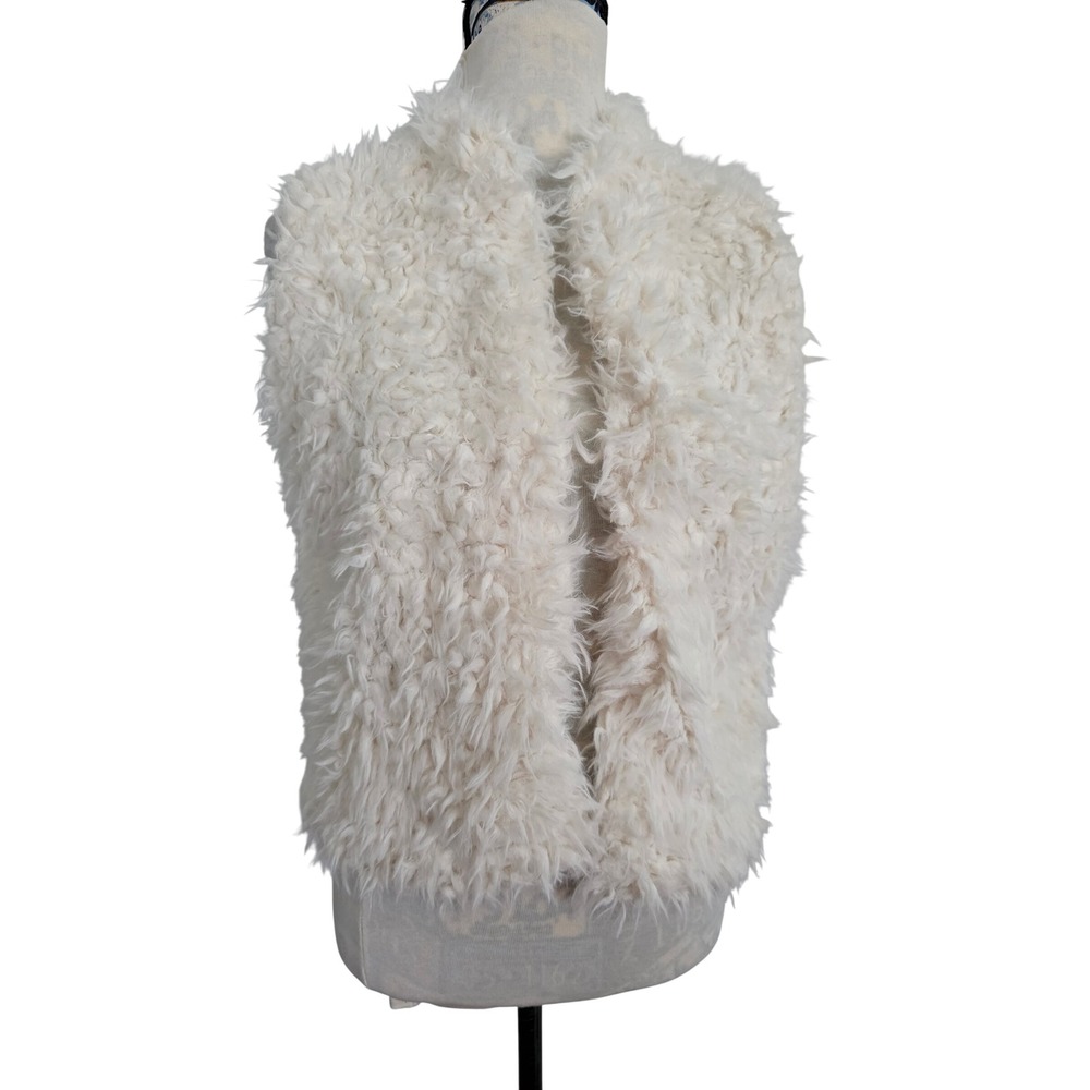 Love Ivory Bone Faux Fur Shaggy Vest Open Front Sleeveless Jacket 22160R01 M